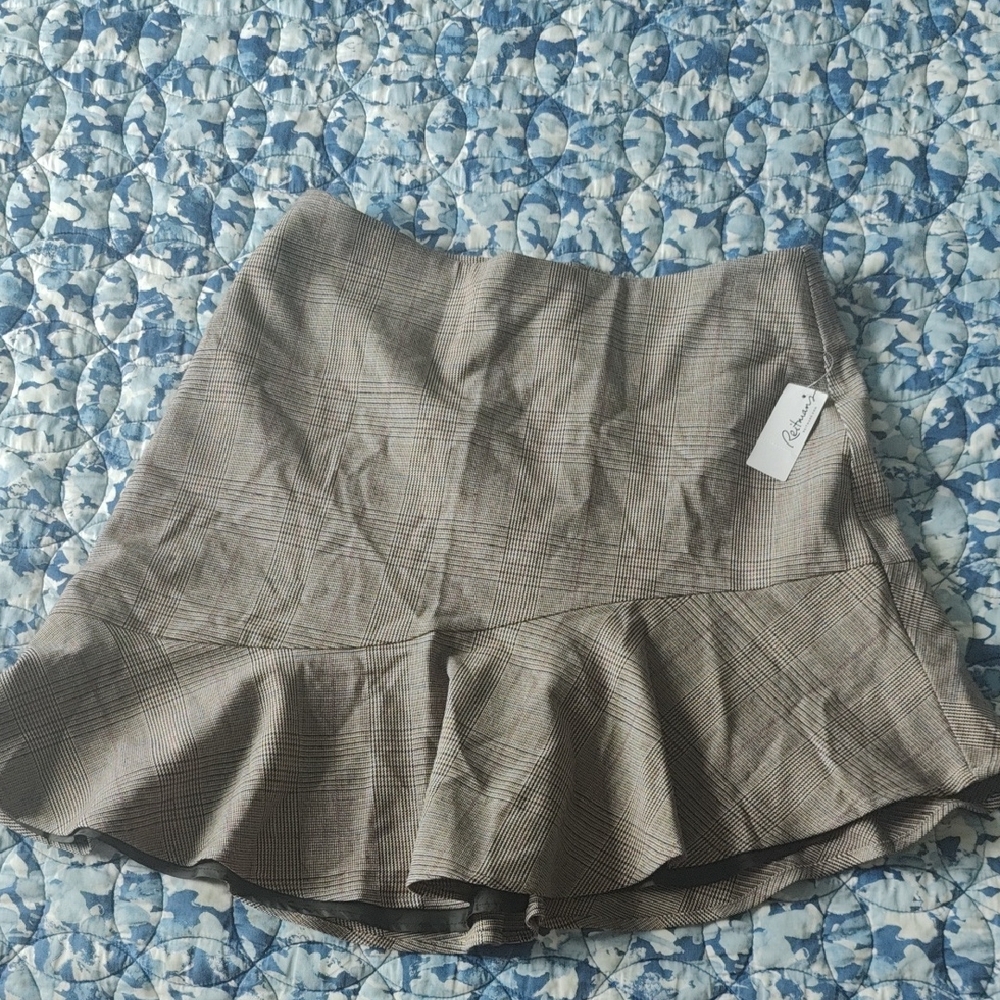 Cecico Tan Plaid Mini Skirt with Ruffle Hem